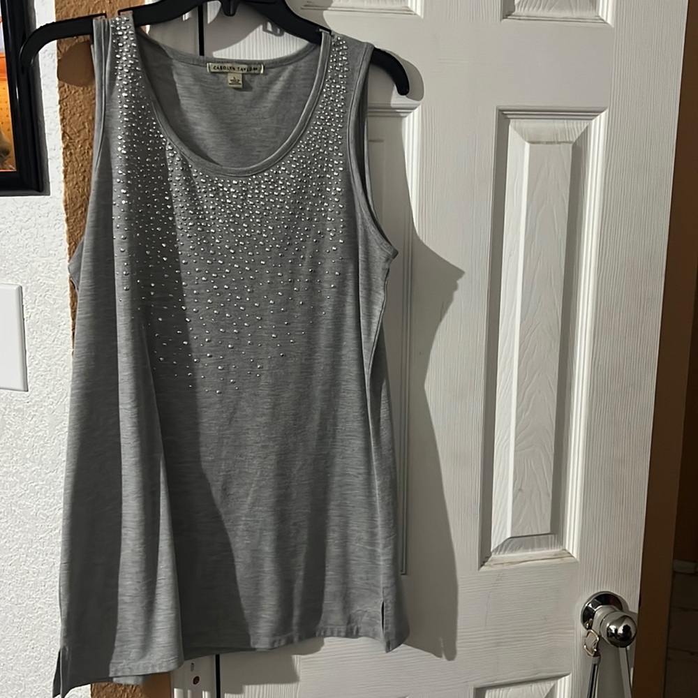 Grey Tank Top with Silver Jewels